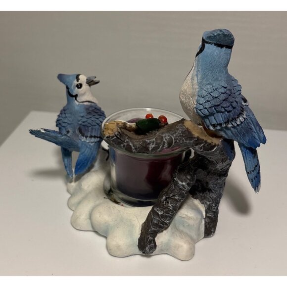 Blue Jay Christmas Candle Holder By Joelson Industries Resin Holly Berry Votive - Picture 2 of 7